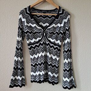 INC Concepts Vintage 00s Coquette Black & White Long Sleeve Blouse PM